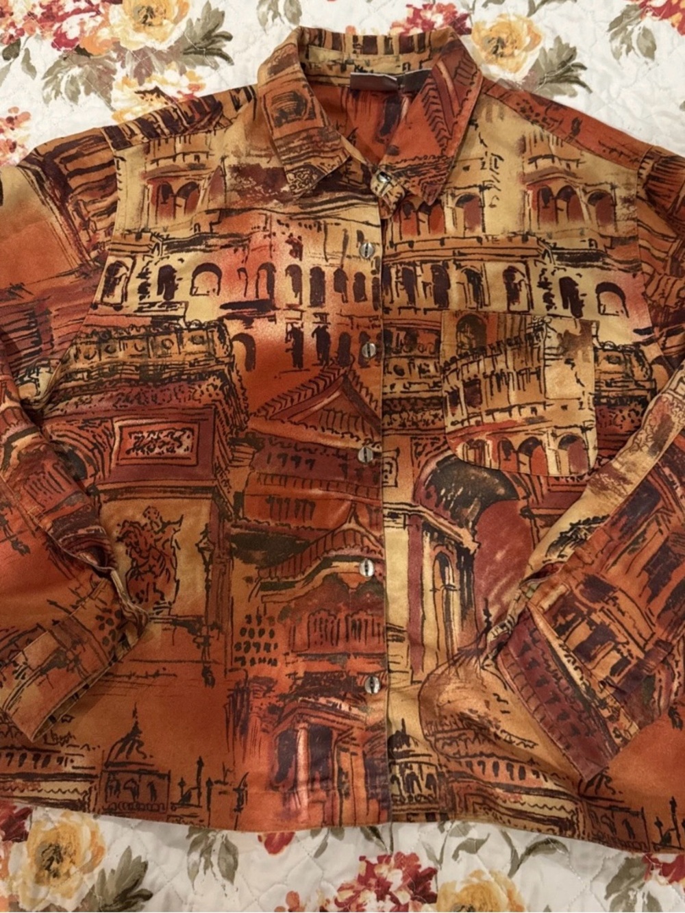 Chicos  Additions Women Jacket Italian Abstract Print Button Fall Colors Size 1